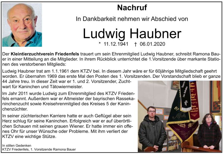 Nachruf Ludwig Haubner